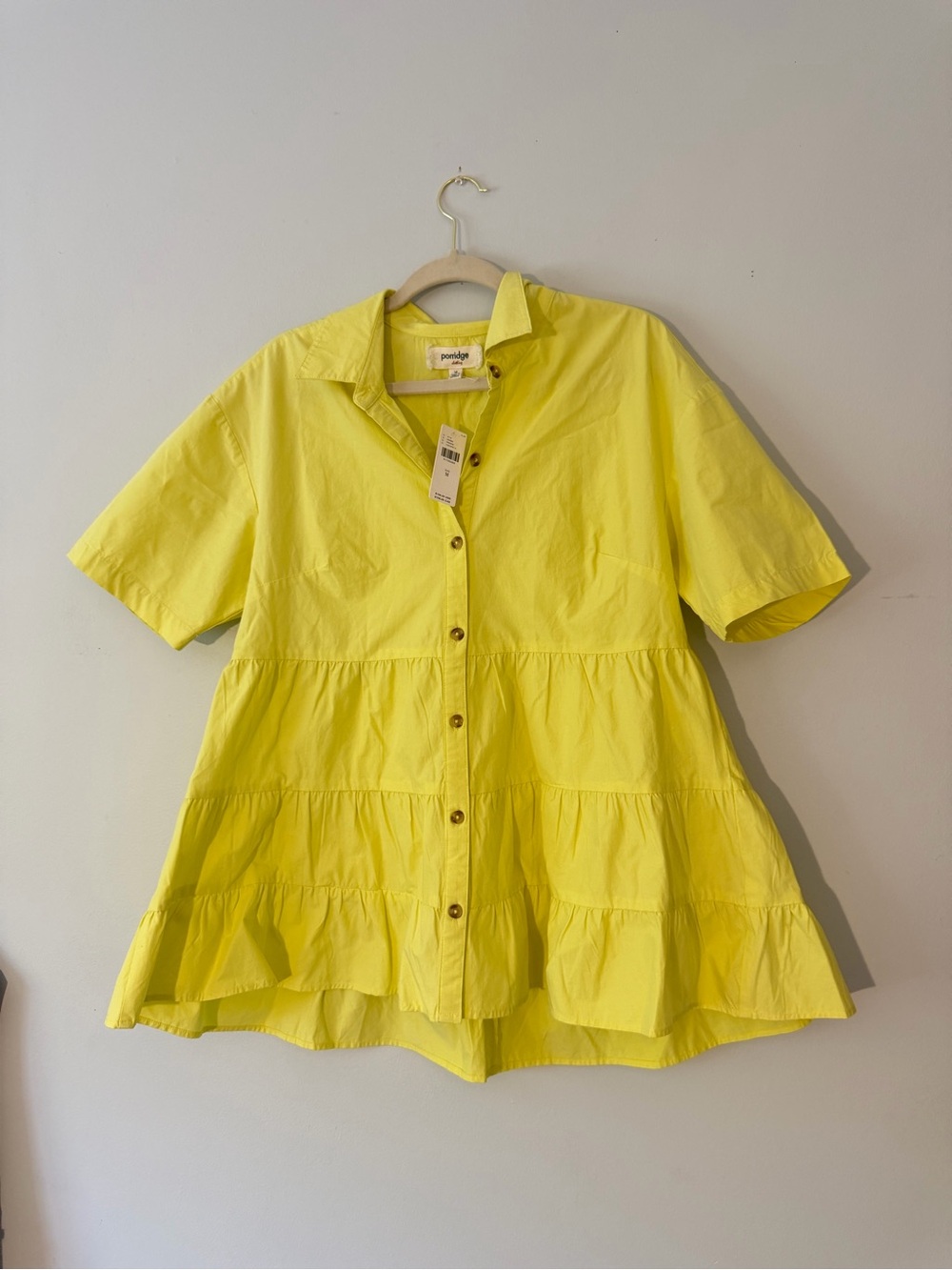 Anthropologie porridge yellow tiered tunic dress shirt